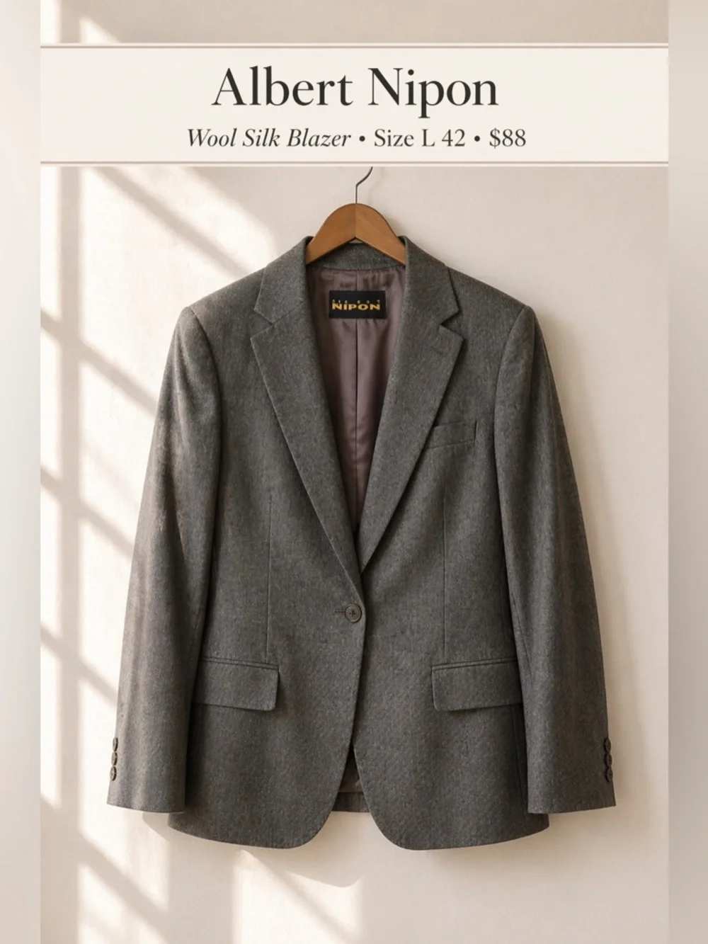 Albert Nipon Wool Silk Blazer Gray Tailored Jacket Size L 42